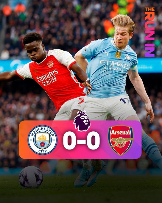 Kết quả Manchester City 0-0 Arsenal: Vòng 30 Ngoại Hạng Anh mùa 2023-24